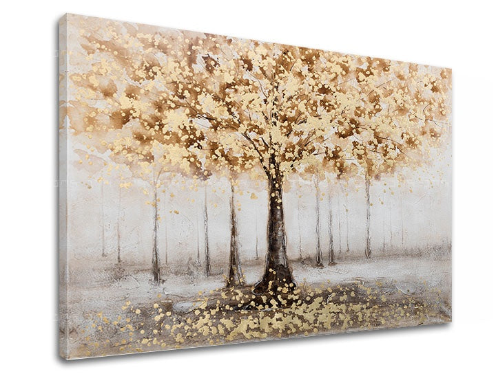 Art deco tablou cu motivul STROM, pădure, peisaj în alb-bej nuanțe | Tablou pe pânză STROM, natură și eleganță – previzualizare