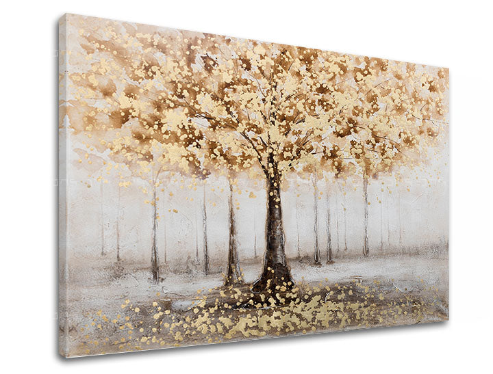 Art deco tablou pe pânză cu motivul STROM, pădure, peisaj, natură în alb-bej nuanțe, atmosferă liniștită, natură și eleganță, potrivit pentru hol – principală