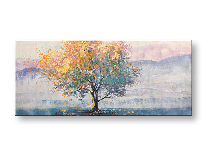 În stil boho tablou pe pânză cu motivul STROM, cer, natură în albastru-portocaliu nuanțe, atmosferă liniștită, natură și singurătate, potrivit pentru bucătărie – principală