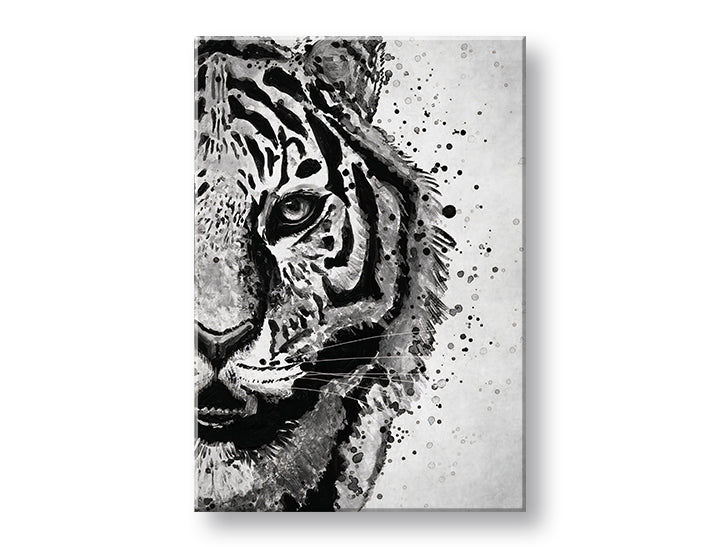 Modern tablou pe pânză cu motivul TIGER 001, tigru, peisaj în alb-gri nuanțe, atmosferă intensă, natură și forță, potrivit pentru birou de lucru – principală