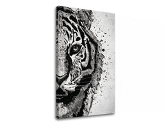 Modern tablou pe pânză cu motivul TIGER 001, tigru, peisaj în alb-gri nuanțe, atmosferă intensă, natură și forță, potrivit pentru birou de lucru – produs