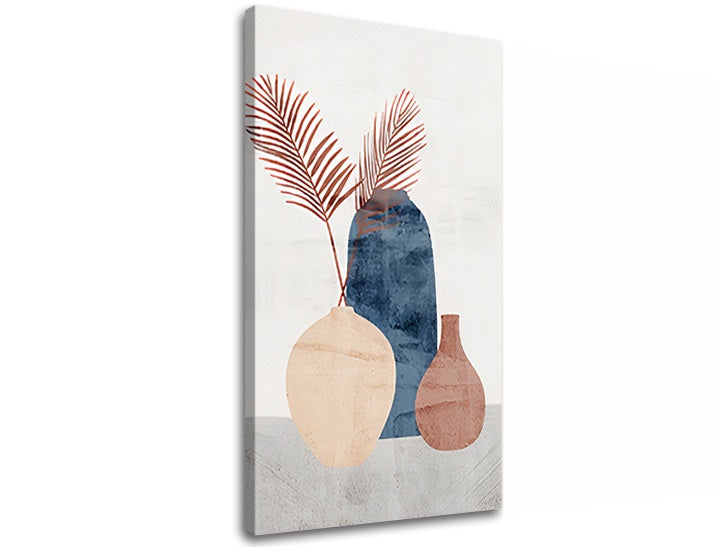 În stil scandinav tablou cu motivul VÁZY 002, natură în bej-albastru nuanțe | Tablou pe pânză VÁZY 002, natură și minimalism – previzualizare