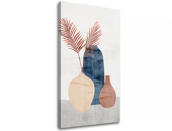 În stil scandinav tablou pe pânză cu motivul VÁZY 002, natură în bej-albastru nuanțe, atmosferă liniștită, natură și minimalism, potrivit pentru birou de lucru – produs