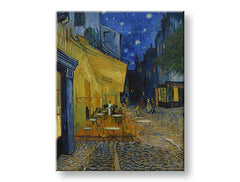 Vintage tablou pe pânză cu motivul Vincent van Gogh - Café Terrace at Night în albastru-negru nuanțe, atmosferă liniștită, viață urbană și singurătate – produs, vedere 2