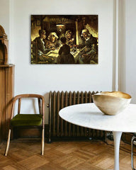 Vintage tablou pe pânză cu motivul Vincent van Gogh - Jedáci zemiakov, hartă, natură în bej-maro nuanțe, atmosferă sumbră, potrivit pentru bucătărie – principală