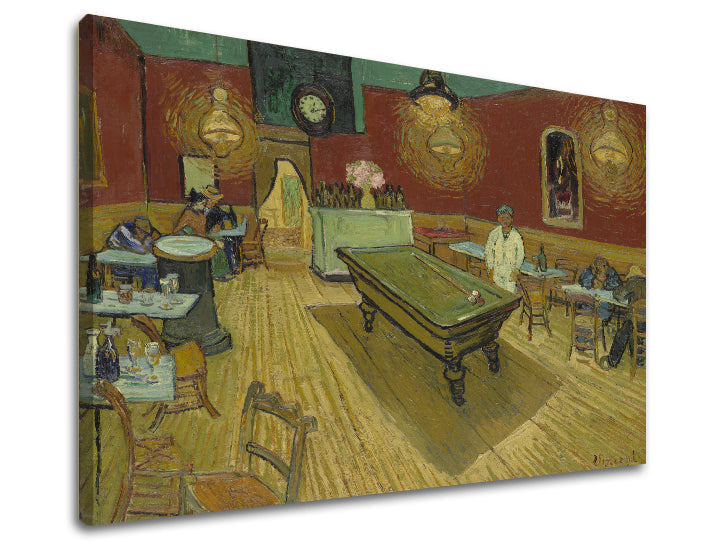 Vintage tablou pe pânză cu motivul Vincent van Gogh - Nočná kaviareň, ceas, hartă, natură în maro-verde nuanțe, potrivit pentru bucătărie | Tablou pe pânză Vincent van Gogh - Nočná kaviareň – produs