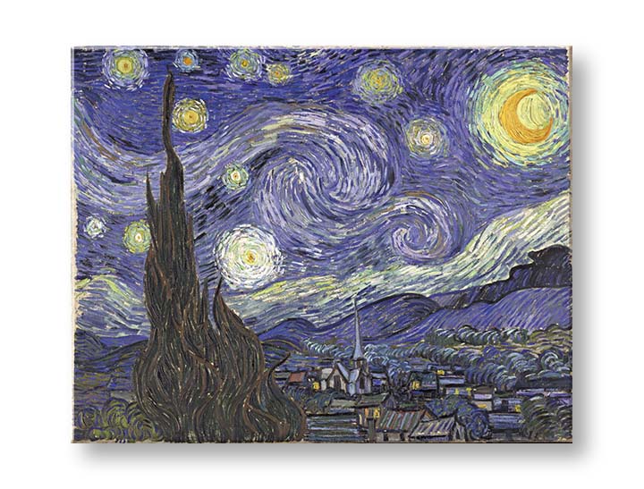 Vintage tablou pe pânză cu motivul Vincent van Gogh - Hviezdna noc, cer de noapte, stele, hartă, natură în alb-albastru nuanțe, potrivit pentru birou de lucru – produs, vedere 2