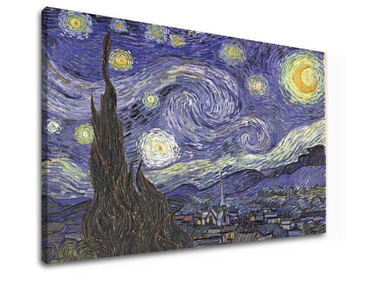 Vintage tablou pe pânză cu motivul Vincent van Gogh - Hviezdna noc, cer de noapte, stele, hartă, natură în alb-albastru nuanțe, potrivit pentru birou de lucru – produs