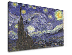 Vintage tablou pe pânză cu motivul Vincent van Gogh - Hviezdna noc, cer de noapte, stele, hartă, natură în alb-albastru nuanțe, potrivit pentru birou de lucru – produs
