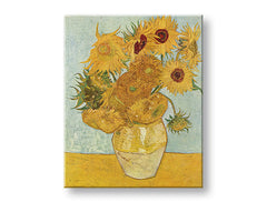 Vintage tablou pe pânză cu motivul Vincent van Gogh - Váza s dvanástimi slnečnicami, vază, flori în albastru-galben nuanțe, atmosferă vibrantă, potrivit pentru sufragerie – produs, vedere 2