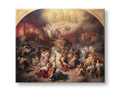 Vintage tablou pe pânză cu motivul Wilhelm von Kaulbach - Zničenie Jeruzalema Titom, înger, hartă, motiv religios în bej-auriu nuanțe – produs, vedere 2
