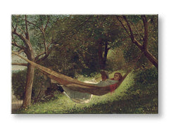 Vintage tablou pe pânză cu motivul Winslow Homer - Dievča v hojdacej sieti, carte, copaci, peisaj, hartă în verde nuanțe, atmosferă liniștită – produs, vedere 2