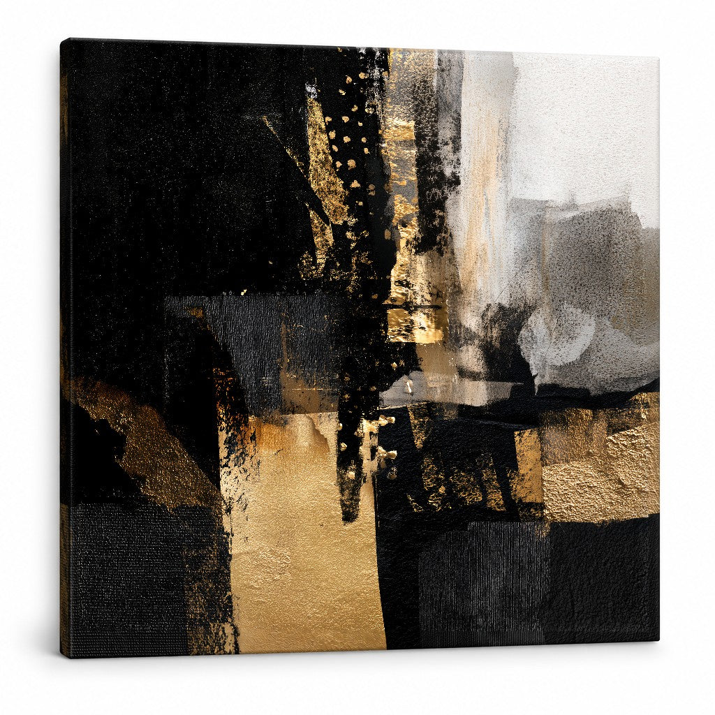 Tablou abstracție negru-auriu pe pânză