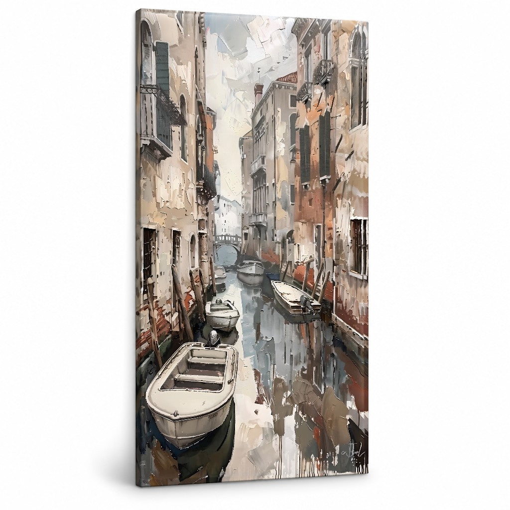 Tablou canal venețian cu bărci pe pânză
