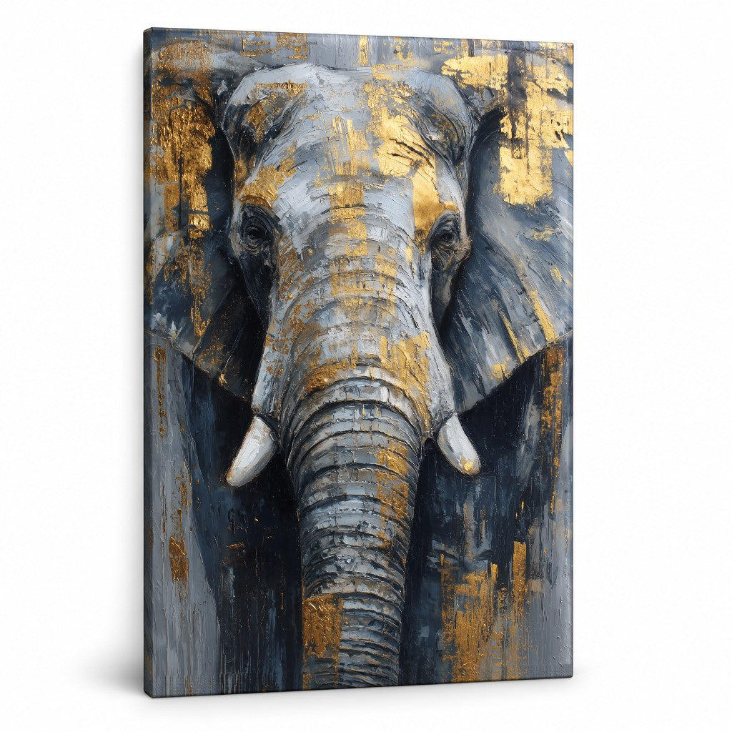 Tablou elefant cu accente aurii pe pânză