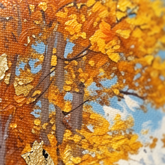 Detaliu macro al tușelor de vopsea acrilică impasto pe suprafața tabloului, textură reliefată vizibilă — Papilora Crafted for Home.