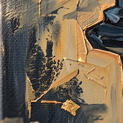 Detaliu macro al tușelor impasto pictate manual cu vopsea acrilică pe suprafața tabloului, textură vizibilă și relief artistic.