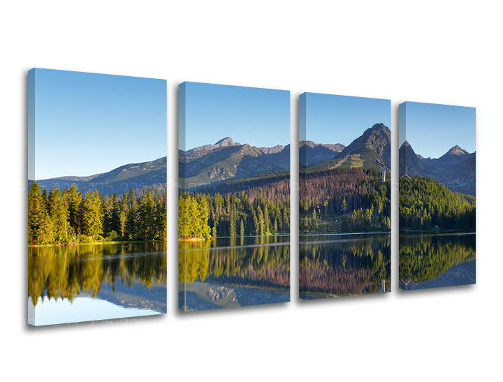 Clasic tablou pe pânză cu motivul SLOVACIA, munți, lac, cer, peisaj în albastru-verde nuanțe, atmosferă liniștită, natură și sălbăticie – principală