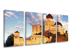 Clasic tablou pe pânză cu motivul SLOVACIA, castel, cer, arhitectură, motiv pentru copii în auriu nuanțe, atmosferă liniștită, execuție multi-panou – principală