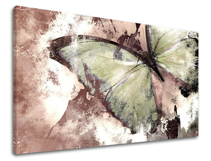 Art deco tablou pe pânză cu motivul fluture, natură în maro-crem nuanțe, natură, potrivit pentru sufragerie | Tablou de perete ABSTRACT – principală