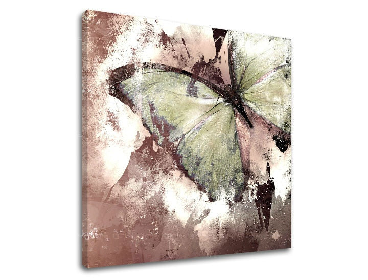 Industrial tablou cu motivul fluture, peisaj, natură în albastru-argintiu nuanțe | Tablou de perete ABSTRACT, natură – previzualizare