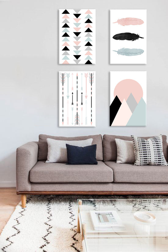 În stil boho tablou pe pânză cu motivul Memories of Designated Lover, munți, peisaj, hartă, motiv religios agățat în interiorul sufragerie, natură și minimalism – interior