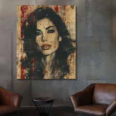 Modern tablou pe pânză cu motivul Amy Winehouse - Hlboký vedere duše în bej-negru nuanțe, atmosferă îndrăzneață, frumusețe | Tablou Amy Winehouse - Hlboký vedere duše – produs