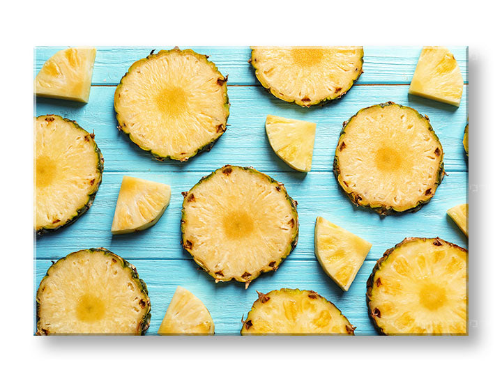 Pop art tablou pe pânză cu motivul ANANÁS în turcoaz-galben nuanțe, atmosferă veselă, paradis tropical, potrivit pentru bucătărie | Tablou de perete ANANÁS_064-11 – principală