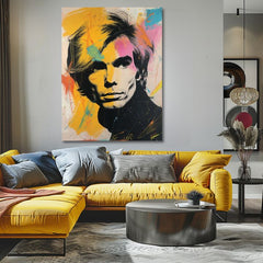 Modern tablou pe pânză cu motivul Andy Warhol - Farby popovej revolúcie, păr în negru-galben nuanțe, atmosferă energică | Tablou Andy Warhol - Farby popovej revolúcie – produs, vedere 2