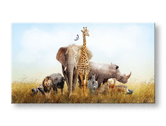 Clasic tablou pe pânză cu motivul ANIMALE, elefant, leu, animal în multicolor nuanțe, atmosferă liniștită, natură, potrivit pentru birou | Tablou de perete ANIMALE_050-11 – principală