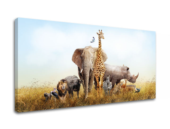 Clasic tablou pe pânză cu motivul ANIMALE, elefant, leu, animal în multicolor nuanțe, atmosferă liniștită, natură, potrivit pentru birou | Tablou de perete ANIMALE_050-11 – produs