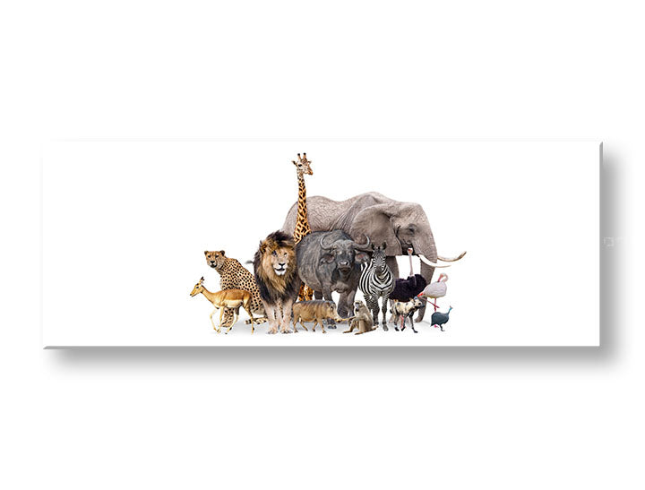 Clasic tablou pe pânză cu motivul ANIMALE, leu, elefant, model etnic, animal în alb-maro nuanțe, natură, potrivit pentru cameră de copii | Tablou de perete ANIMALE_051-13 – principală