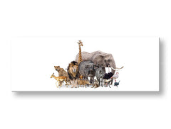 Clasic tablou pe pânză cu motivul ANIMALE, leu, elefant, model etnic, animal în alb-maro nuanțe, natură, potrivit pentru cameră de copii | Tablou de perete ANIMALE_051-13 – principală