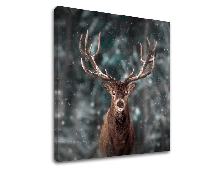Clasic tablou pe pânză cu motivul ANIMALE, zăpadă, pădure, peisaj, natură în alb-maro nuanțe, atmosferă liniștită, natură și singurătate, potrivit pentru birou – produs