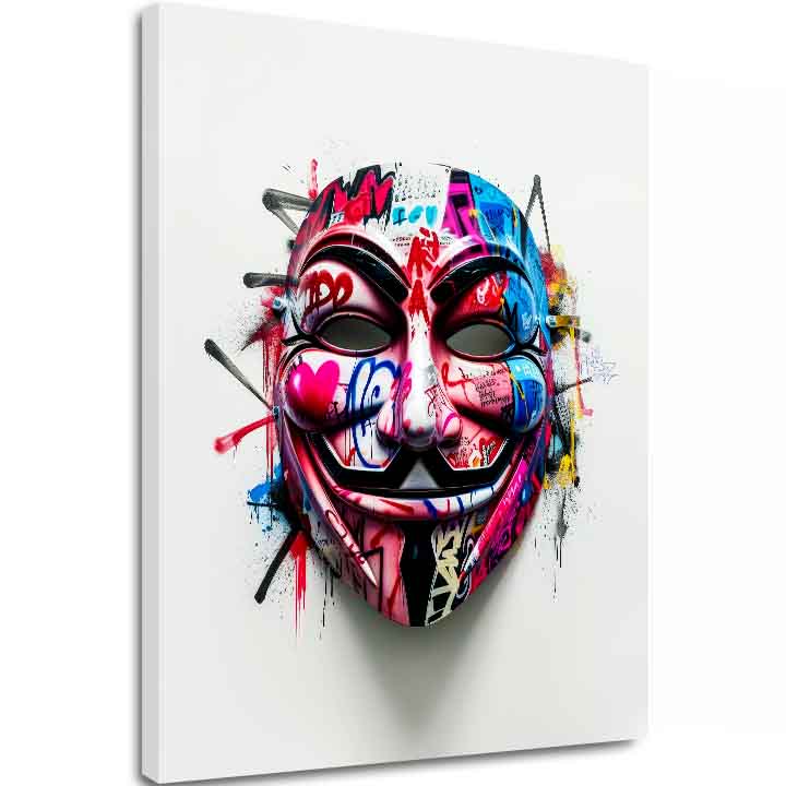 Modern tablou pe pânză cu motivul Anonymous Mask în alb-negru nuanțe, atmosferă energică | Tablou Anonymous Mask – principală