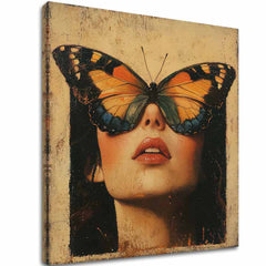 Modern tablou pe pânză cu motivul Motýlie Krídla - Tajomné Oči, fluture în portocaliu-maro nuanțe, atmosferă misterioasă, frumusețe | Tablou Motýlie Krídla - Tajomné Oči – principală