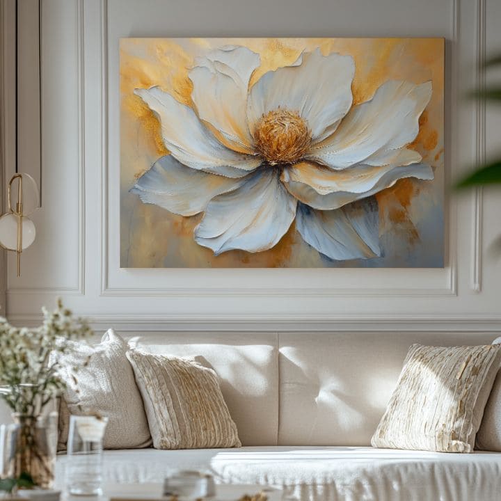 Modern tablou pe pânză cu motivul Aurin zlatý dotyk în crem nuanțe, atmosferă elegantă, natură și impresie de lux | Tablou Aurin zlatý dotyk – produs, vedere 2
