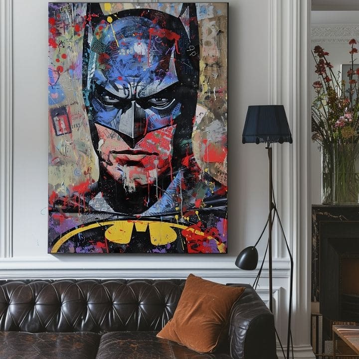 Modern tablou pe pânză cu motivul Batman: Temný strážca în negru-albastru nuanțe, atmosferă intensă | Tablou Batman: Temný strážca – produs, vedere 4