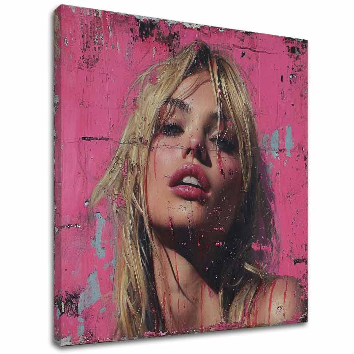 Modern tablou pe pânză cu motivul Blonďavá frumusețe - Ružová barbie, atmosferă îndrăzneață, frumusețe și cultură pop | Tablou Blonďavá frumusețe - Ružová barbie – principală