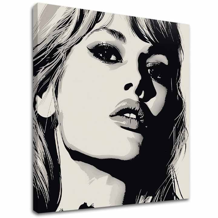 Modern tablou pe pânză cu motivul Brigitte Bardot - Eleganță 60. rokov, păr în alb-negru nuanțe, atmosferă dramatică | Tablou Brigitte Bardot - Eleganță 60. rokov – principală