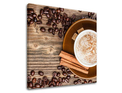 Rustic tablou pe pânză cu motivul ceașcă de cafea în alb-bej nuanțe, atmosferă confortabilă, potrivit pentru bucătărie | Tablou de perete BUCĂTĂRIE – principală