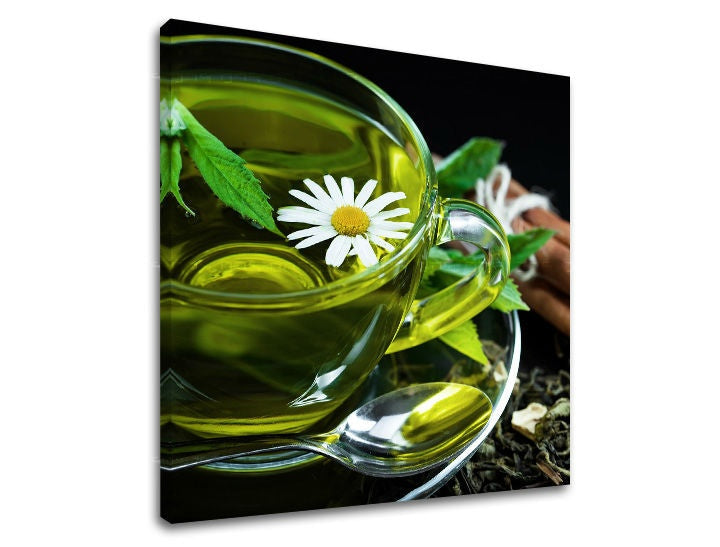 Pop art tablou pe pânză cu motivul margaretă, peisaj, flori, natură în alb-verde nuanțe, potrivit pentru bucătărie | Tablou de perete BUCĂTĂRIE – principală