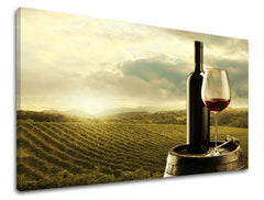 Industrial tablou pe pânză cu motivul pahar de vin, arhitectură, motiv pentru copii, peisaj în verde-auriu nuanțe, atmosferă liniștită, potrivit pentru bucătărie – principală