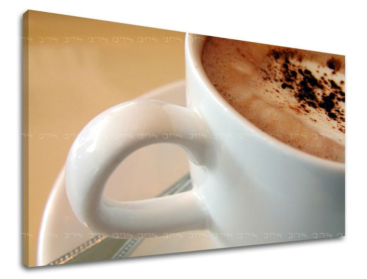 Pop art tablou pe pânză cu motivul ceașcă de cafea, natură în alb-bej nuanțe, atmosferă confortabilă, potrivit pentru bucătărie | Tablou de perete BUCĂTĂRIE – principală