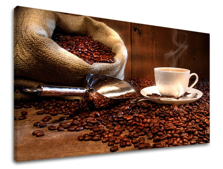 Clasic tablou cu motivul ceașcă de cafea, natură în alb-maro nuanțe | Tablou de perete BUCĂTĂRIE, decorațiune de perete – previzualizare