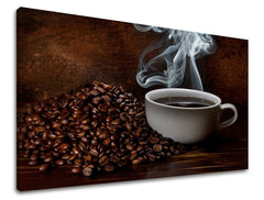 Rustic tablou pe pânză cu motivul ceașcă de cafea în alb-maro nuanțe, atmosferă caldă, potrivit pentru bucătărie | Tablou de perete BUCĂTĂRIE – principală