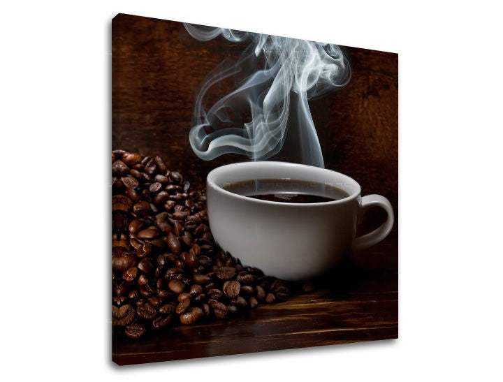 Clasic tablou pe pânză cu motivul ceașcă de cafea în alb-maro nuanțe, atmosferă confortabilă, potrivit pentru bucătărie | Tablou de perete BUCĂTĂRIE – principală
