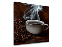 Clasic tablou pe pânză cu motivul ceașcă de cafea în alb-maro nuanțe, atmosferă confortabilă, potrivit pentru bucătărie | Tablou de perete BUCĂTĂRIE – principală