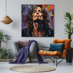 Modern tablou pe pânză cu motivul Chris Cornell - Hlas grunge scény în violet-portocaliu nuanțe, rock and roll | Tablou Chris Cornell - Hlas grunge scény – produs, vedere 2