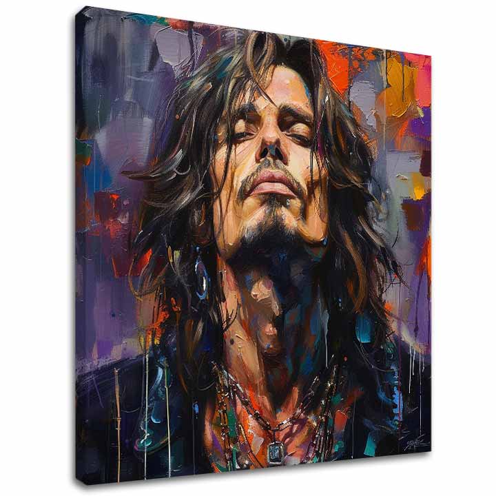 Modern tablou pe pânză cu motivul Chris Cornell - Hlas grunge scény în violet-portocaliu nuanțe, rock and roll | Tablou Chris Cornell - Hlas grunge scény – principală